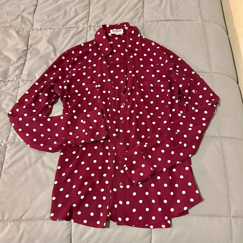 Express Burgundy Polka Dot Portofino Shirt - Picture 2 of 9